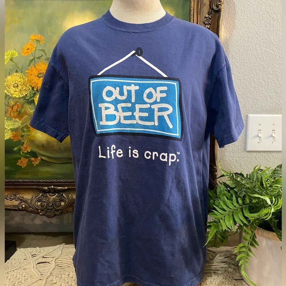Vintage Life Is Crap T-Shirt Mens Medium Blue 2000s Sarcastic Humor Graphic Tee